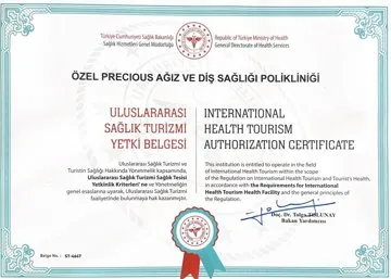 Precious Dental licence certificate